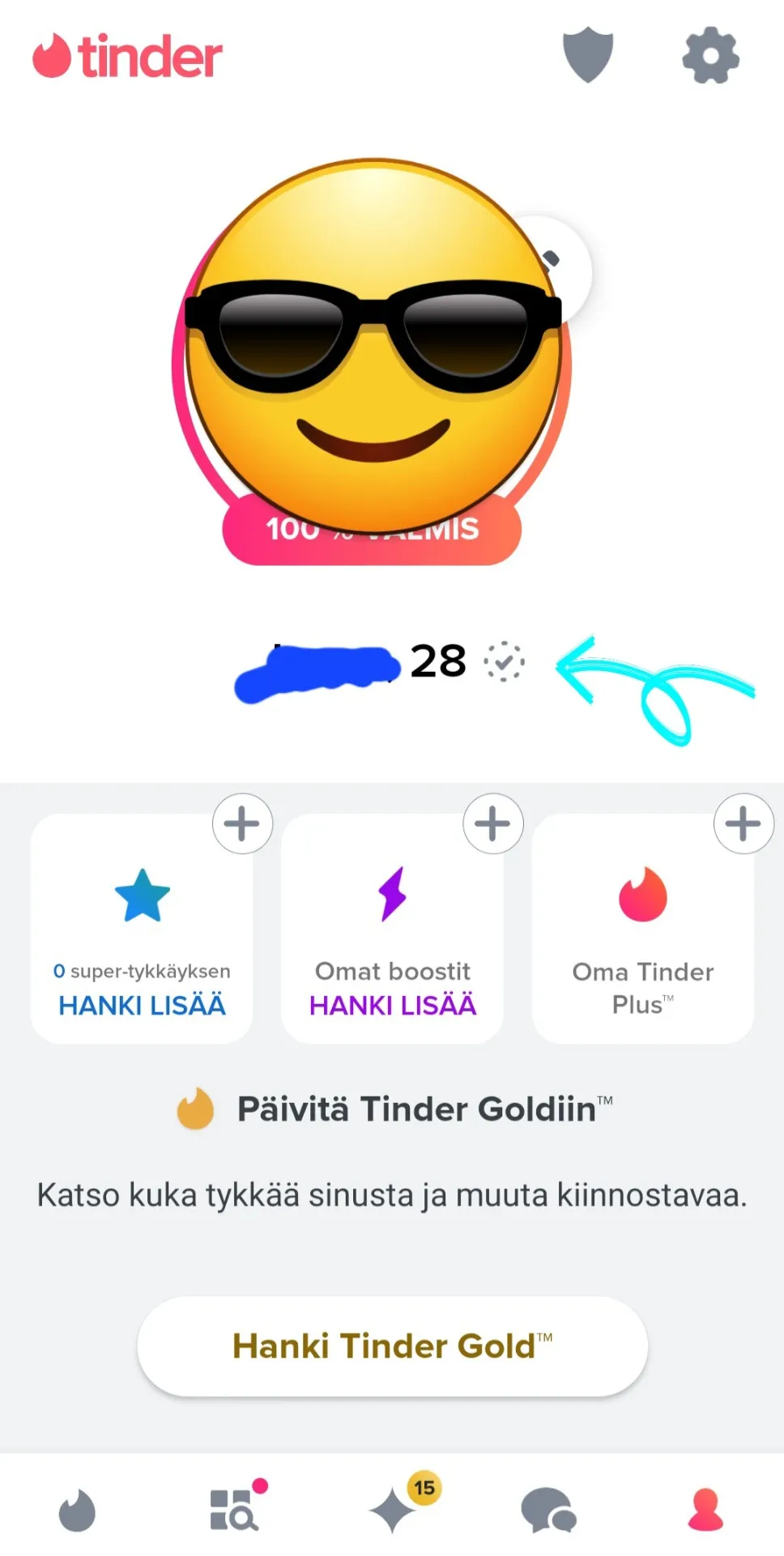 1. Klikkaa pyöreää "check" merkkiä nimen/iän vierestä.