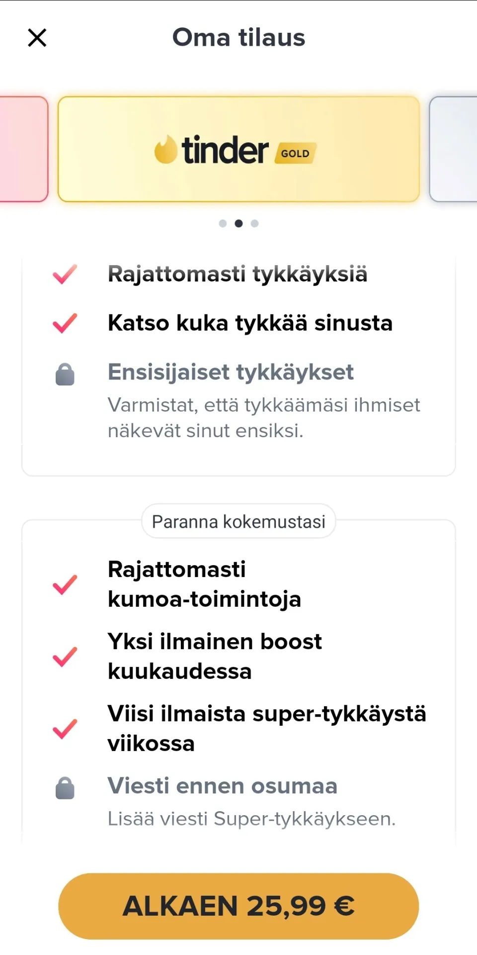 Tinder gold ominaisuudet