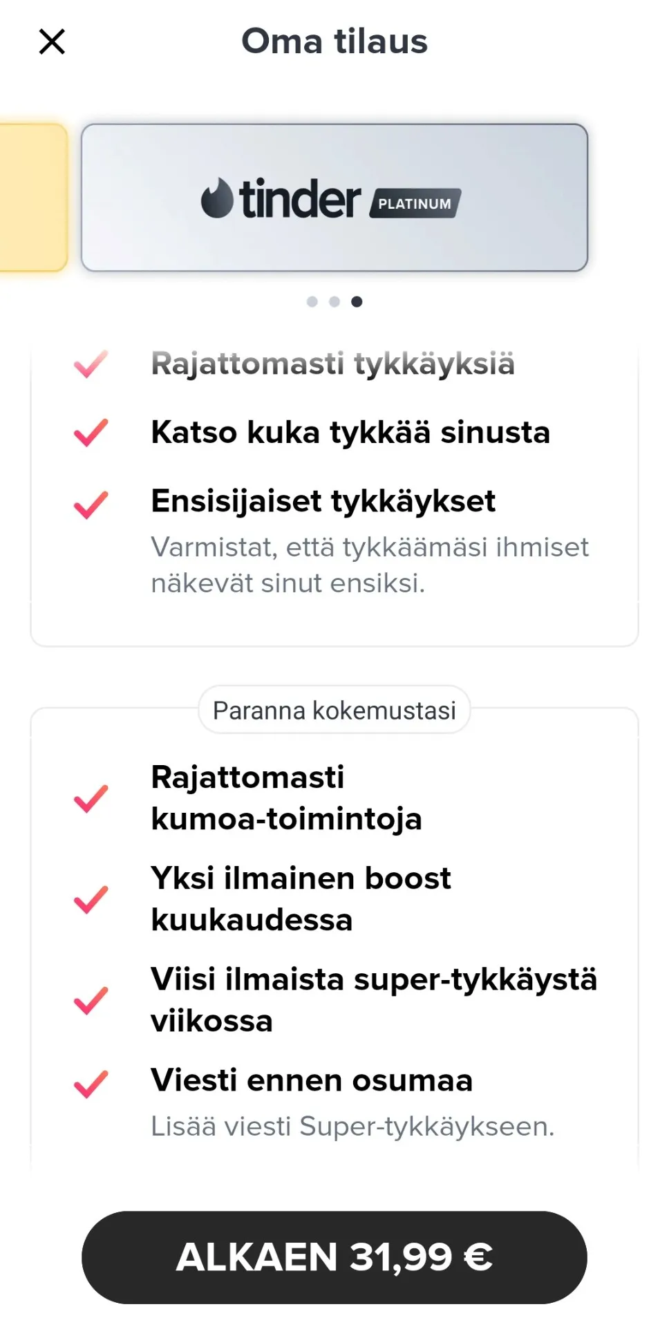 Tinder platinum ominaisuudet