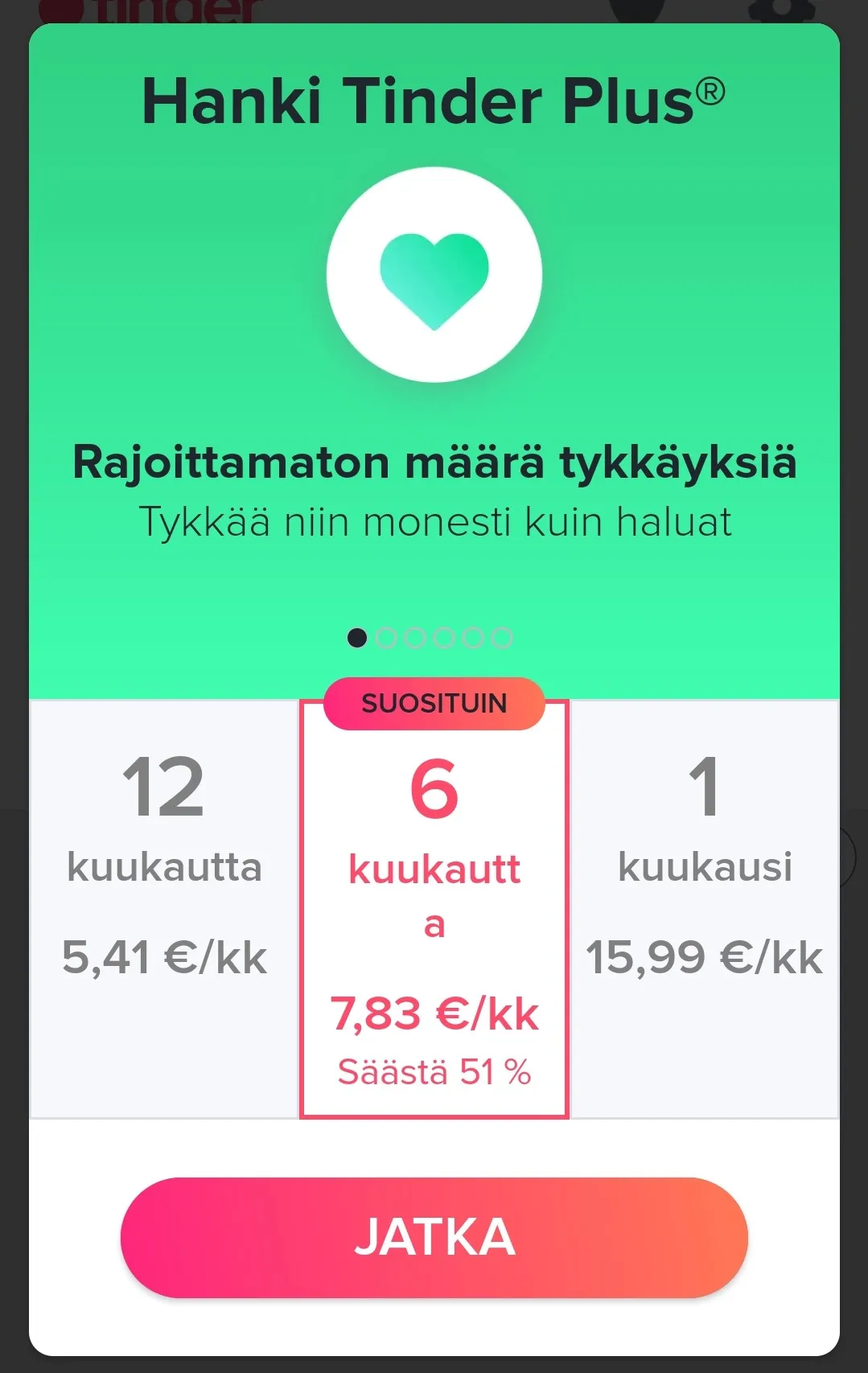 Tinder plus hinta