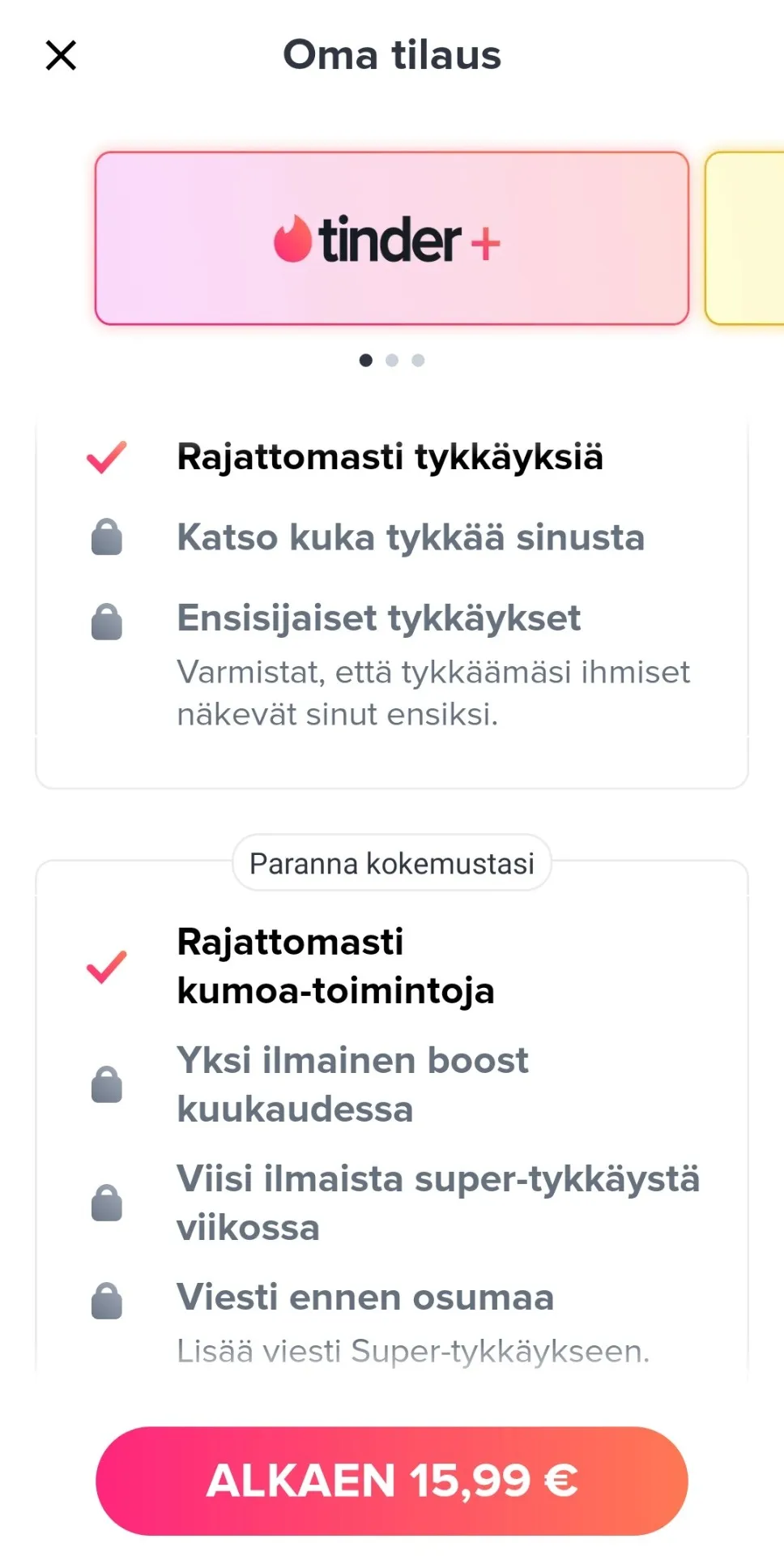 Tinder plus ominaisuudet